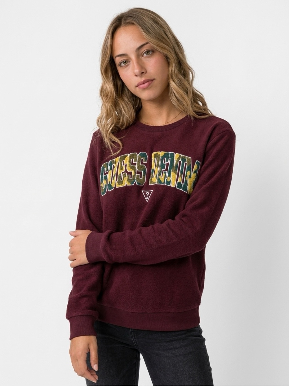 GUESS Maroon Crewneck Sweatshirt with Multicolor Logo